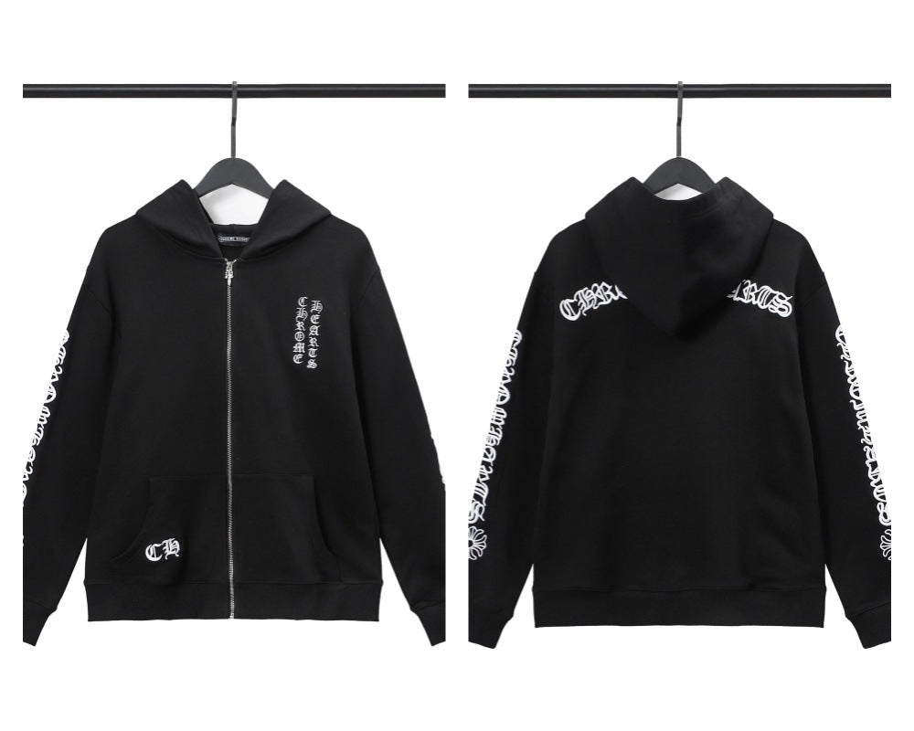 CH Autumn Winter New Cross Scroll Simple Classic Hooded Sweatshirt Zipper Pure Cotton Jacket