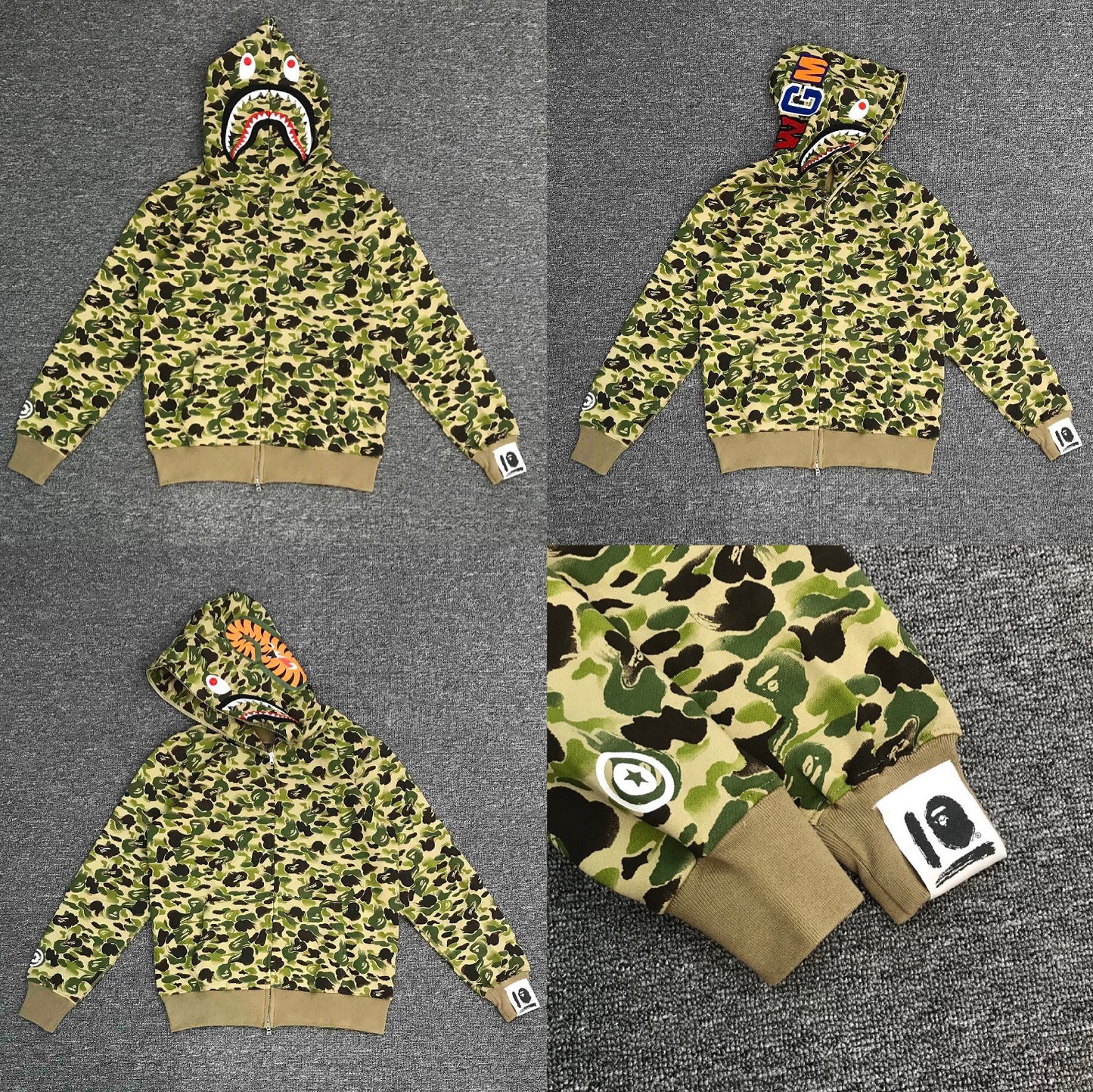 Fashion Brand Shark Camouflage Zipper Sweater Men and Women Couple Loose Cotton Fleece-lined Hooded Cardigan Coat Men