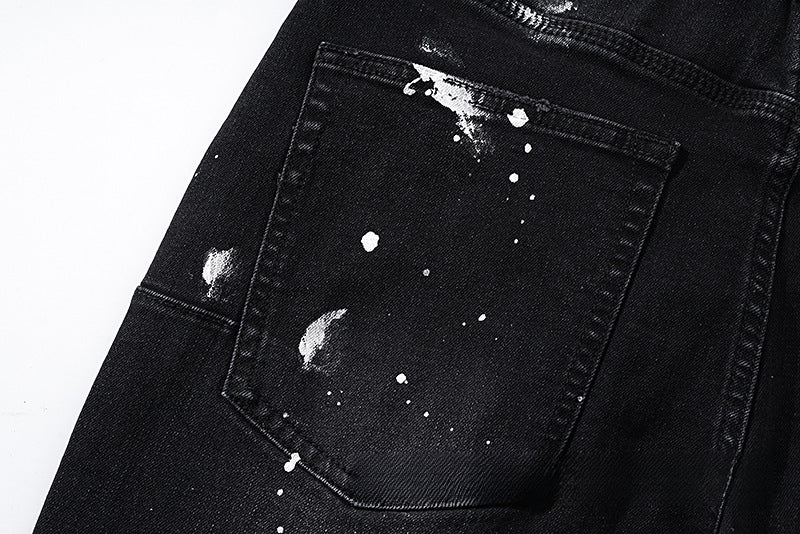 American High Street Distressed Patch Trendy Retro Straight Amiri Jeans for Men and Women