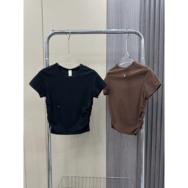 Lulu All It Bare Sensation Yoga Slim Fit Breathable Fitness Sports Short Ribbed Short Sleeve T-Shirt with Side Pleats