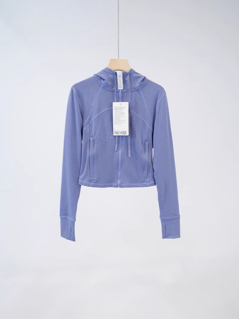 Lulu Same Style Short Mesh Hooded Jacket Yoga Clothes Mesh Define Sports Thin Casual Jacket Women