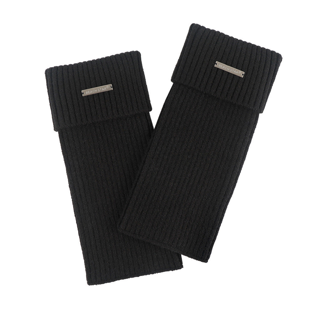 Autumn and Winter Thick Warm Leg Warmer Knitted Leg Warmers Y2g Hot Girl Personality Metal Label Double Needle Thick Thread Flip Bunching Socks
