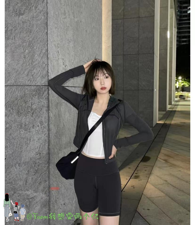 Lulu Same Style Short Mesh Hooded Jacket Yoga Clothes Mesh Define Sports Thin Casual Jacket Women