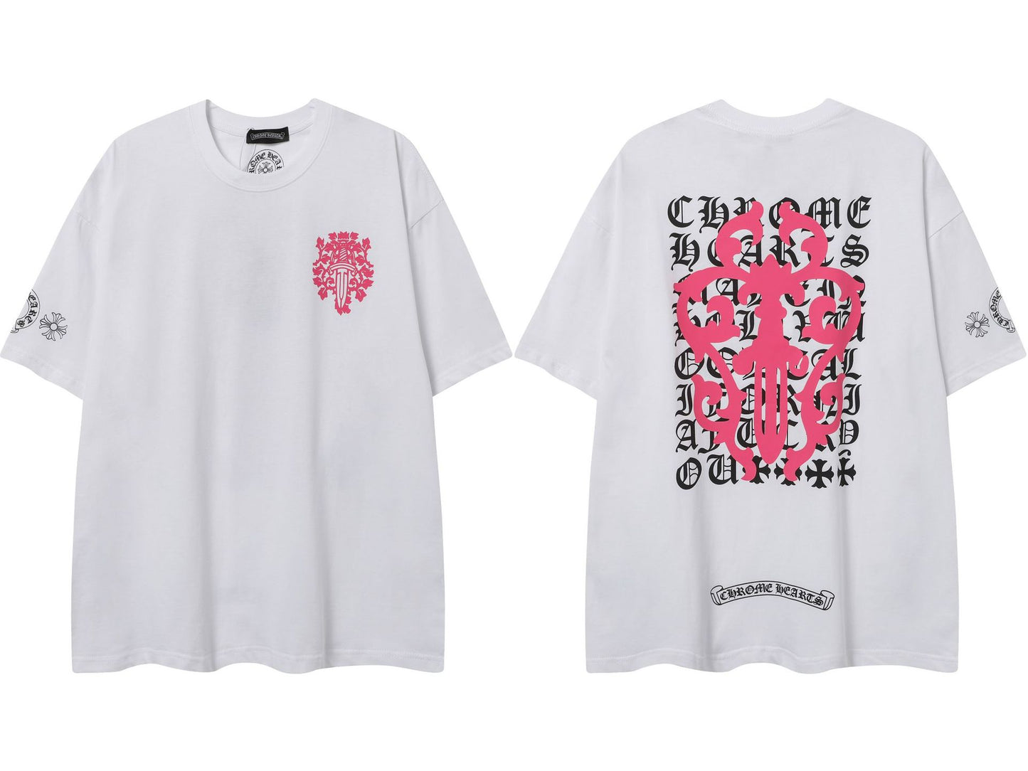 2025 New CHRM Heart Cross Sanskrit Patch Print Embroidery Loose Short Sleeve for Men and Women(2)