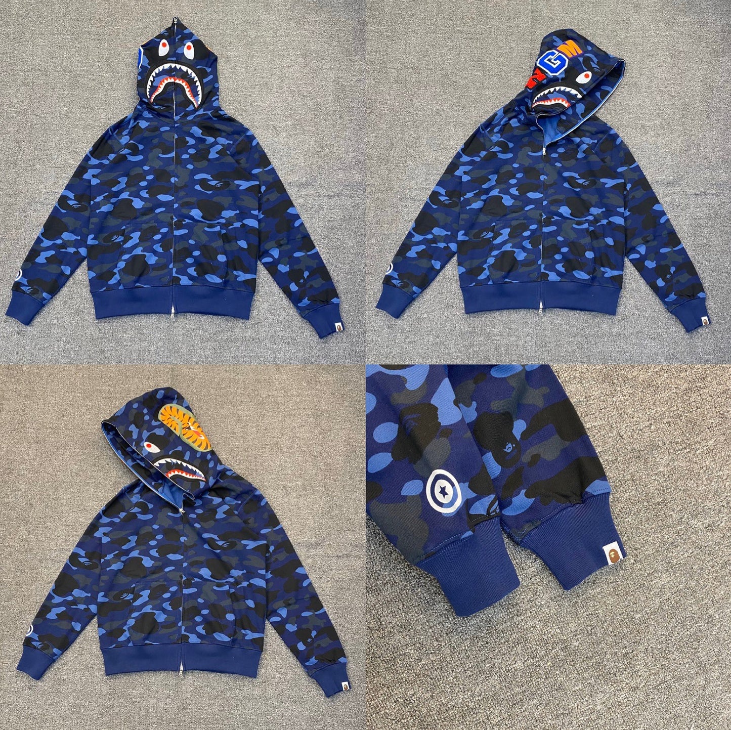 Fashion Brand Shark Camouflage Zipper Sweater Men and Women Couple Loose Cotton Fleece-lined Hooded Cardigan Coat Men