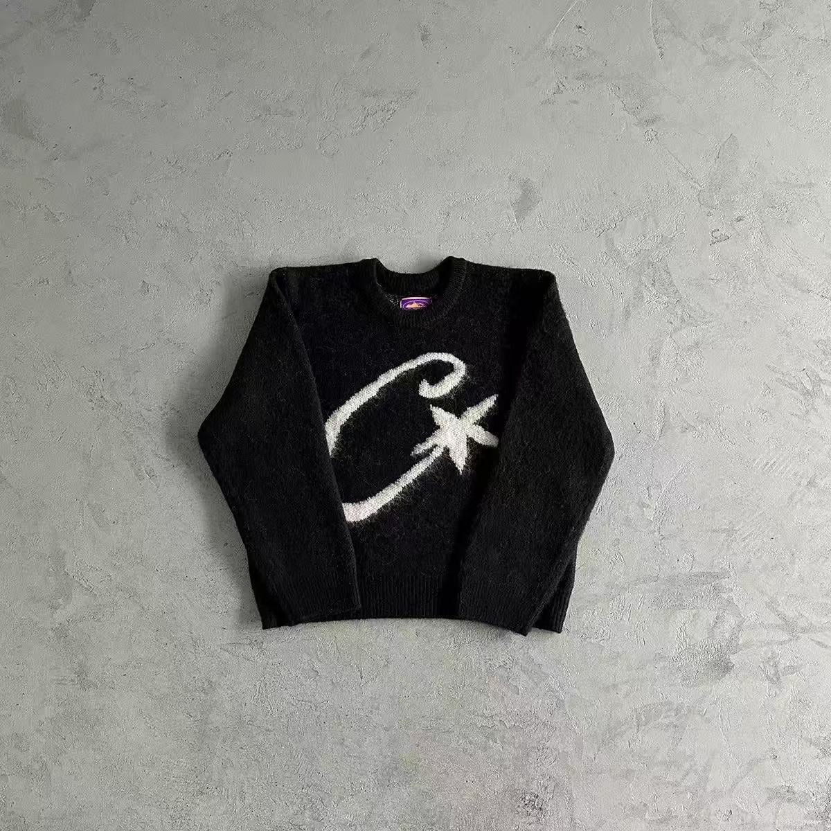 DRILL Style American Street Hip-Hop Embroidered Letter Stand Collar Zipper Cardigan Knitted Sweater Men's Trendy Brand Jacket