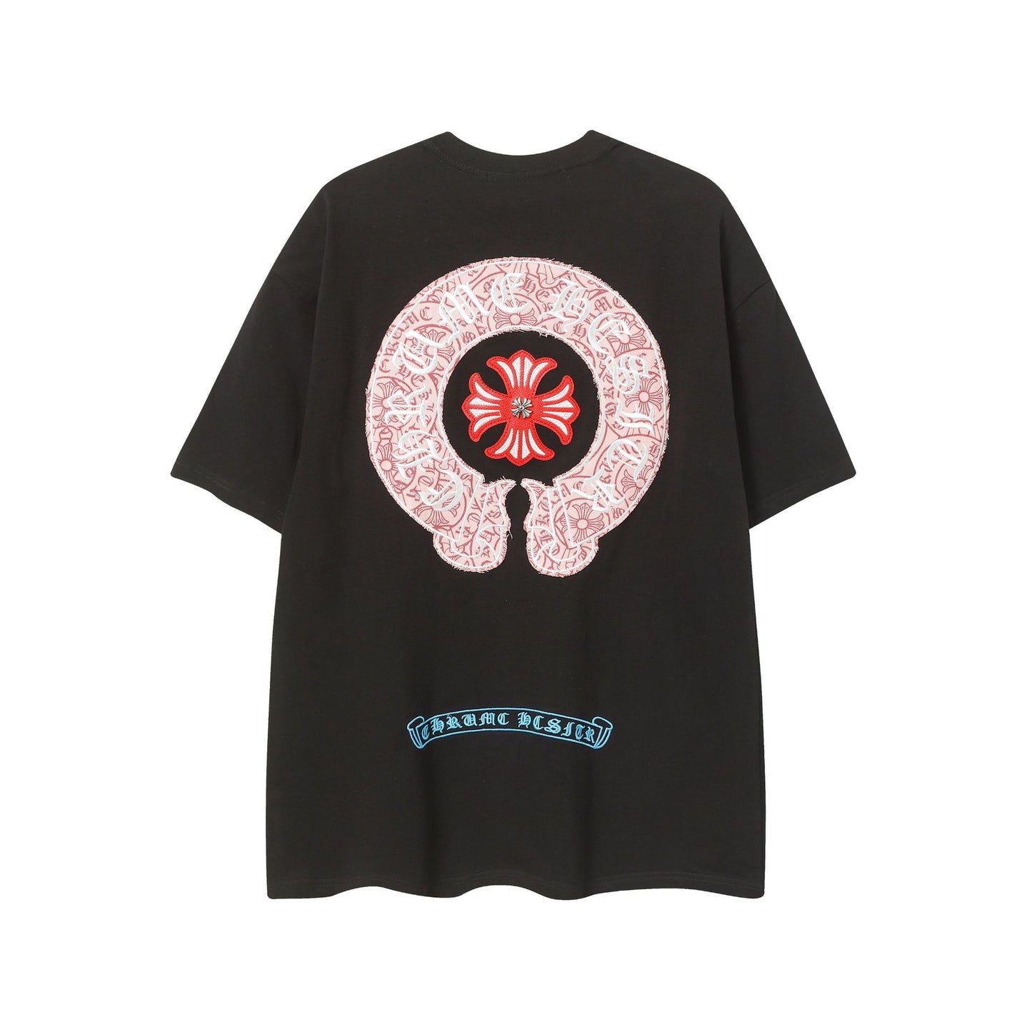 2025 New CHRM Heart Cross Sanskrit Patch Print Embroidery Loose Short Sleeve for Men and Women