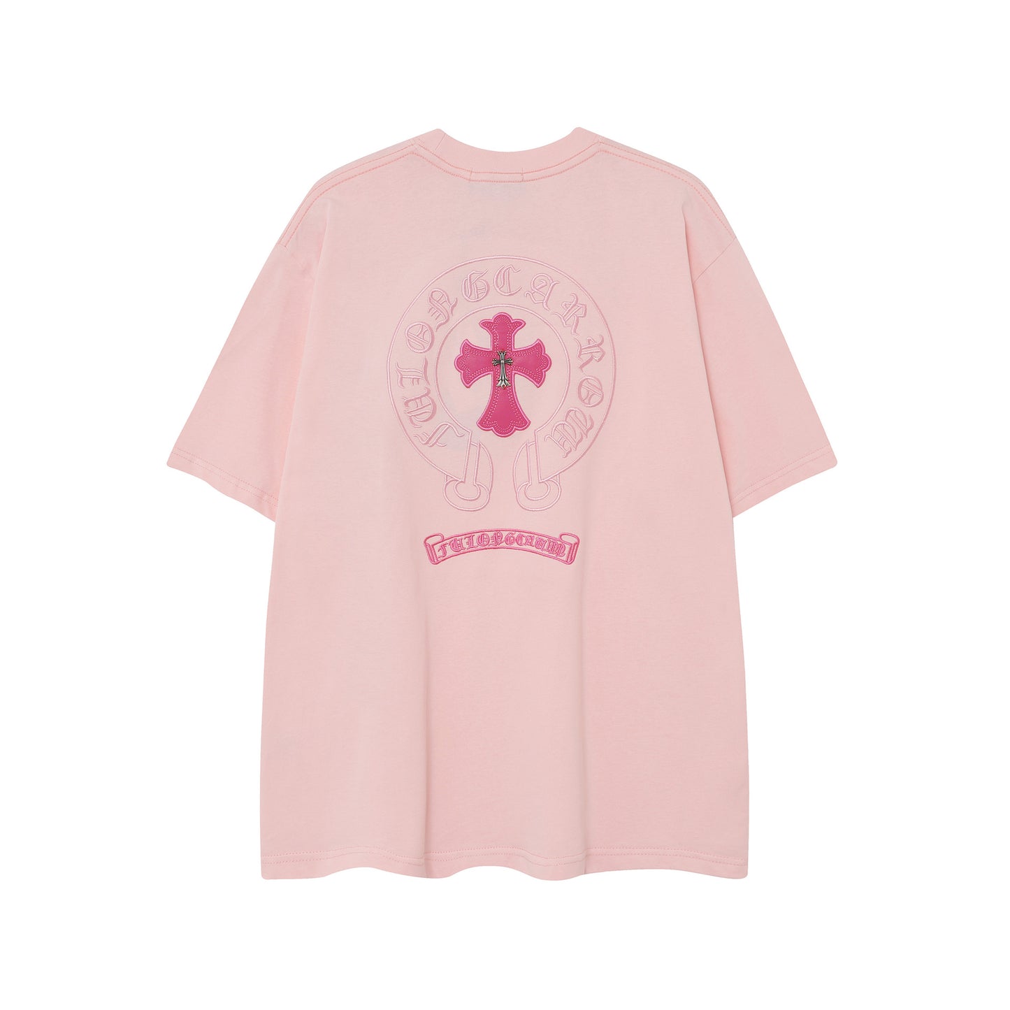 2025 New CHRM Heart Cross Sanskrit Patch Print Embroidery Loose Short Sleeve for Men and Women