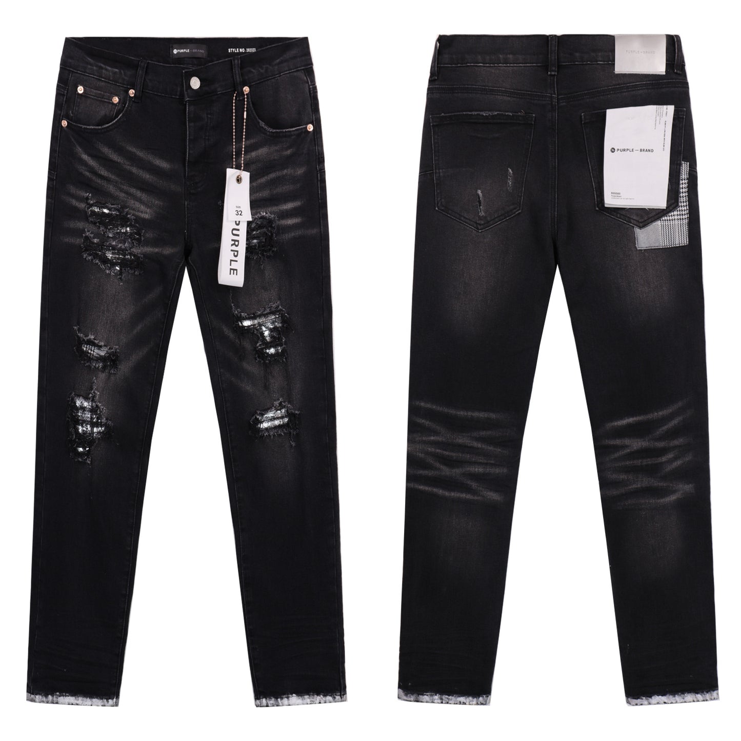 Jeans Washed and Distressed Retro Tattered Jeans Splash Ink Ruffle Handsome and Beautiful Style(2)