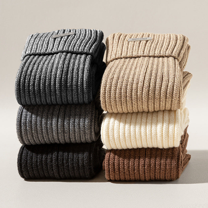 Autumn and Winter Thick Warm Leg Warmer Knitted Leg Warmers Y2g Hot Girl Personality Metal Label Double Needle Thick Thread Flip Bunching Socks