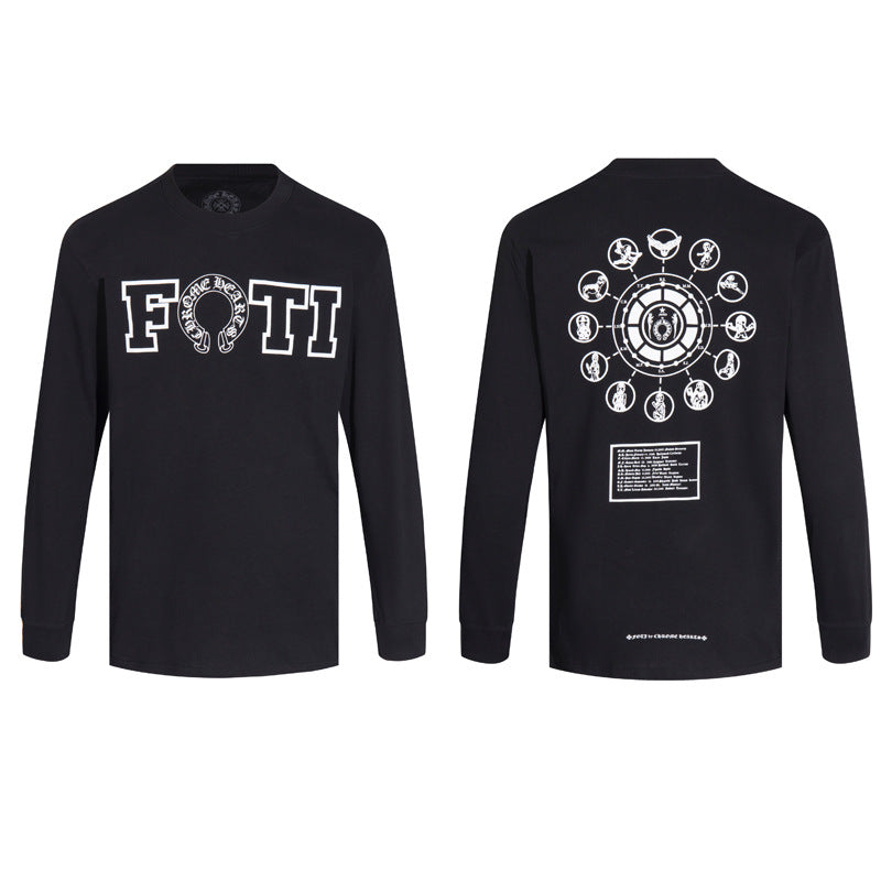 Ch Heart High-Quality Double Yarn Pure Cotton Unisex Printed Long Sleeve T-Shirt