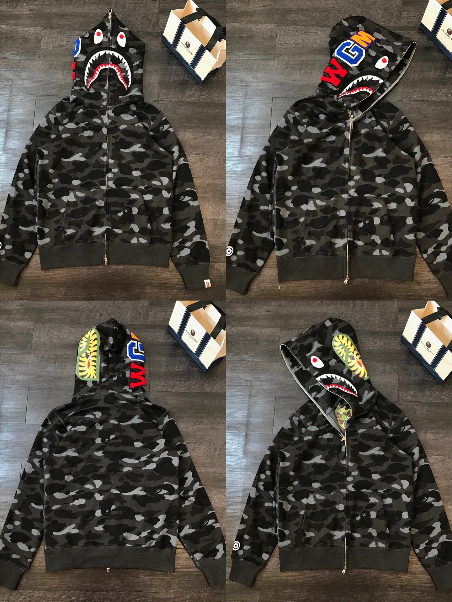 Fashion Brand Shark Camouflage Zipper Sweater Men and Women Couple Loose Cotton Fleece-lined Hooded Cardigan Coat Men