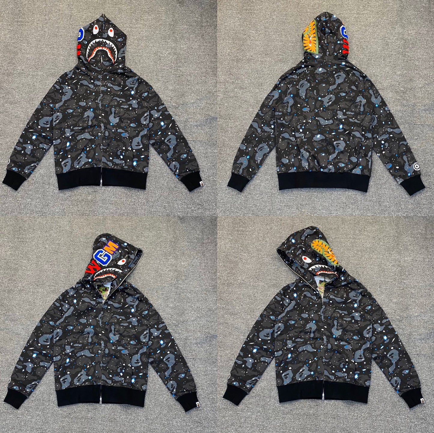 Fashion Brand Shark Camouflage Zipper Sweater Men and Women Couple Loose Cotton Fleece-lined Hooded Cardigan Coat Men