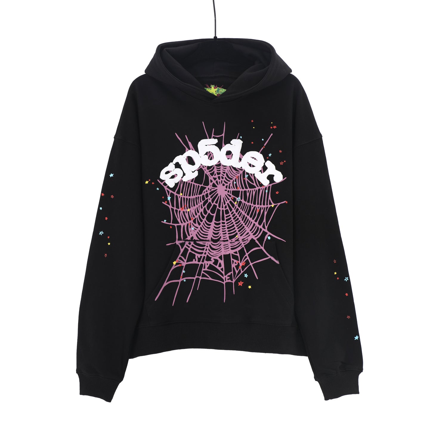 Beautiful Fashion Brand Men's and Women's Same Style 555555 Cobweb Puff Print Hip Hop Loose Heavy Terry Hooded Sweater Set(NO  Fleece Lined)