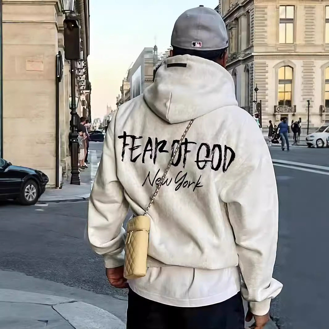 FQG Hooded Sweatshirt Unisex Double Stitch American Street Style New York Limited Edition Hoodie Autumn Winter Fleece Jacket