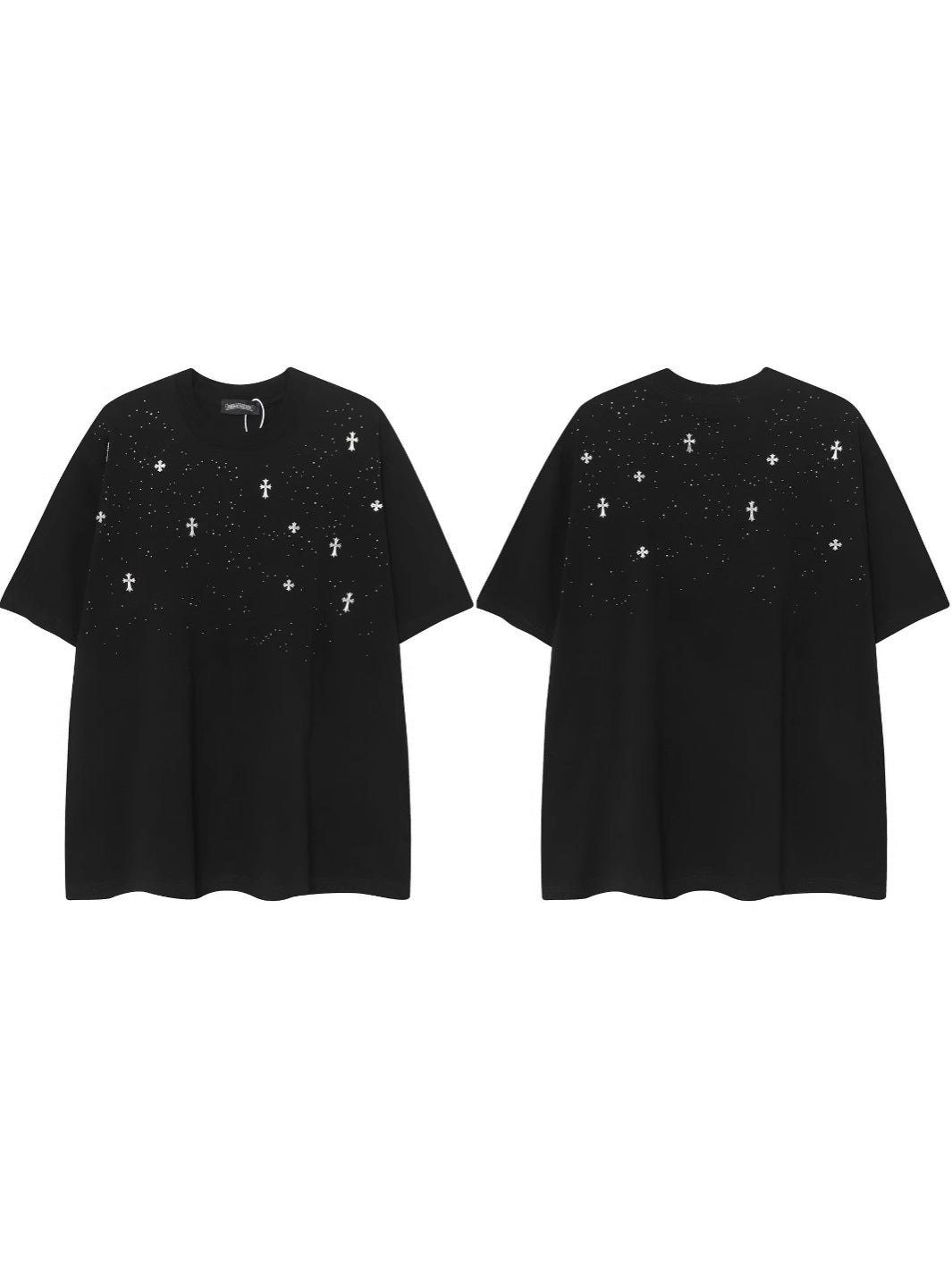 2025 New CHRM Heart Cross Sanskrit Patch Print Embroidery Loose Short Sleeve for Men and Women