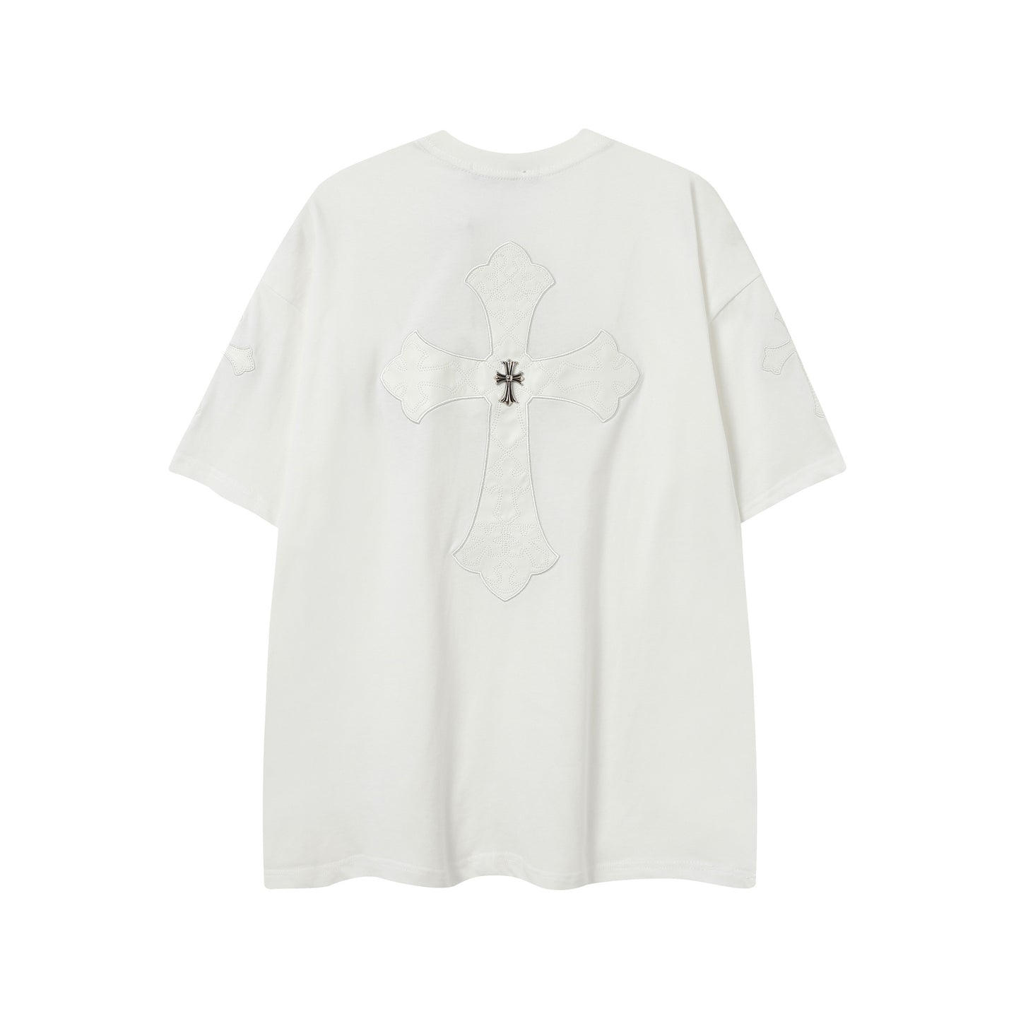 2025 New CHRM Heart Cross Sanskrit Patch Print Embroidery Loose Short Sleeve for Men and Women