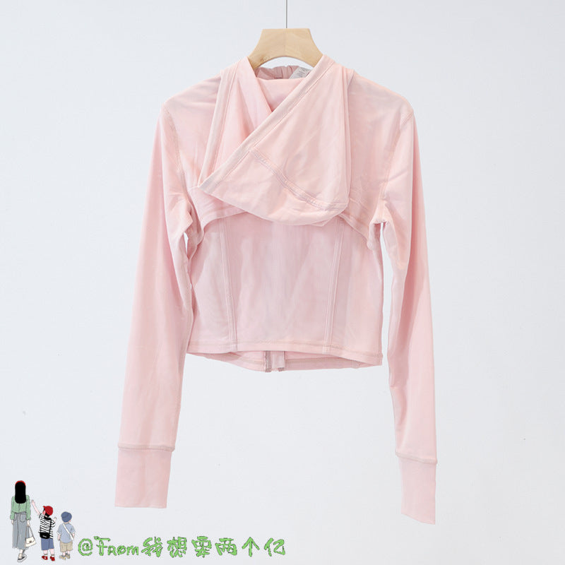 Lulu Same Style Short Mesh Hooded Jacket Yoga Clothes Mesh Define Sports Thin Casual Jacket Women
