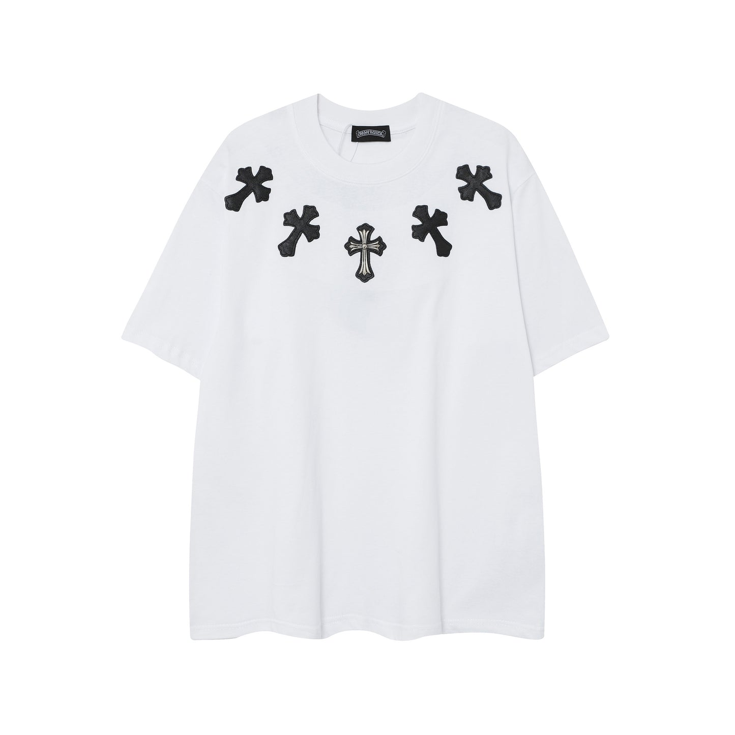 2025 New CHRM Heart Cross Sanskrit Patch Print Embroidery Loose Short Sleeve for Men and Women