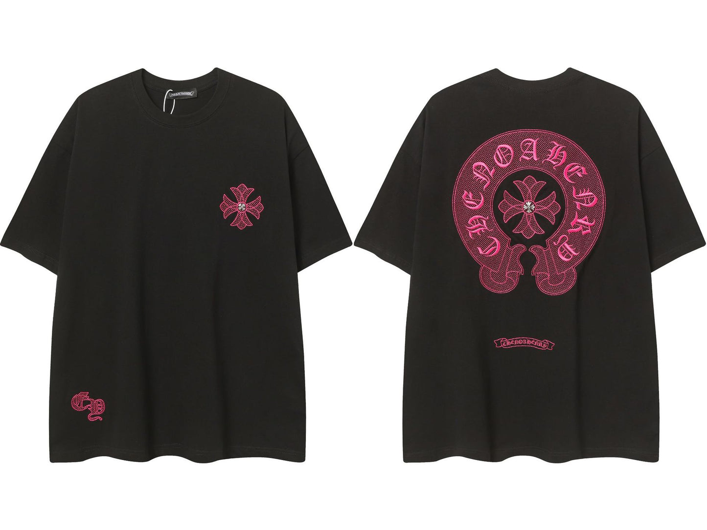 2025 New CHRM Heart Cross Sanskrit Patch Print Embroidery Loose Short Sleeve for Men and Women(2)
