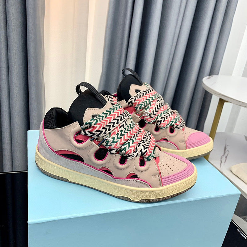 GMabcd Thick-Soled Lace-Up Dad Shoes Couple Training Shoes Casual Sneakers