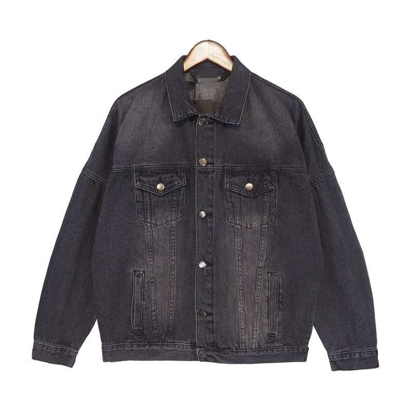 PA Trendy Brand Denim Jacket with Large Letter Logo and Palm Tree Design for Couples