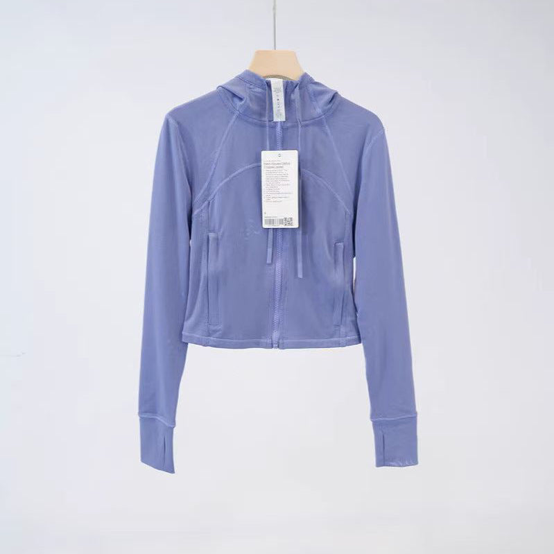 Lulu Same Style Short Mesh Hooded Jacket Yoga Clothes Mesh Define Sports Thin Casual Jacket Women