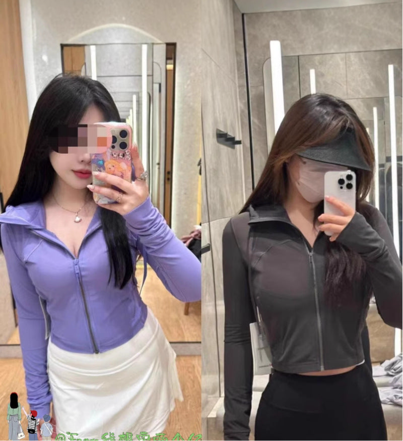 Lulu Same Style Short Mesh Hooded Jacket Yoga Clothes Mesh Define Sports Thin Casual Jacket Women