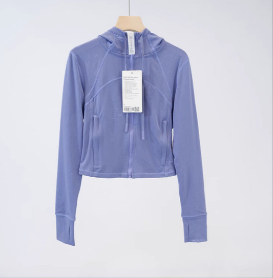 Lulu Same Style Short Mesh Hooded Jacket Yoga Clothes Mesh Define Sports Thin Casual Jacket Women