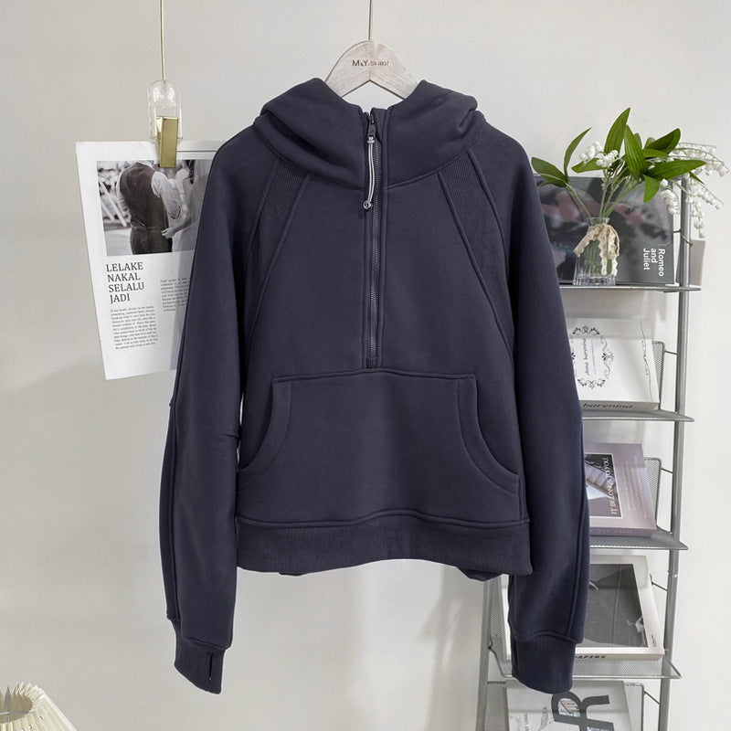 Lulu Half Turtleneck Sweatshirt Casual Style Women Autumn Winter New Casual Fleece Pullover Half Zipper Short Jacket