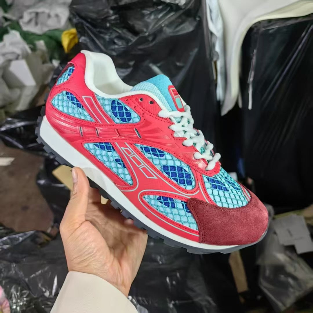 GMabcd New Casual Genuine Leather Mesh Patchwork Dad Shoes Versatile Fashion Couple Lace-up Sneakers