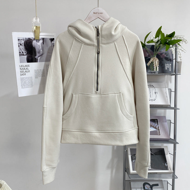 Lulu Half Turtleneck Sweatshirt Casual Style Women Autumn Winter New Casual Fleece Pullover Half Zipper Short Jacket