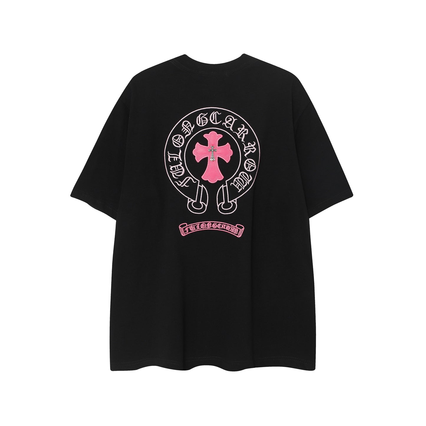 2025 New CHRM Heart Cross Sanskrit Patch Print Embroidery Loose Short Sleeve for Men and Women
