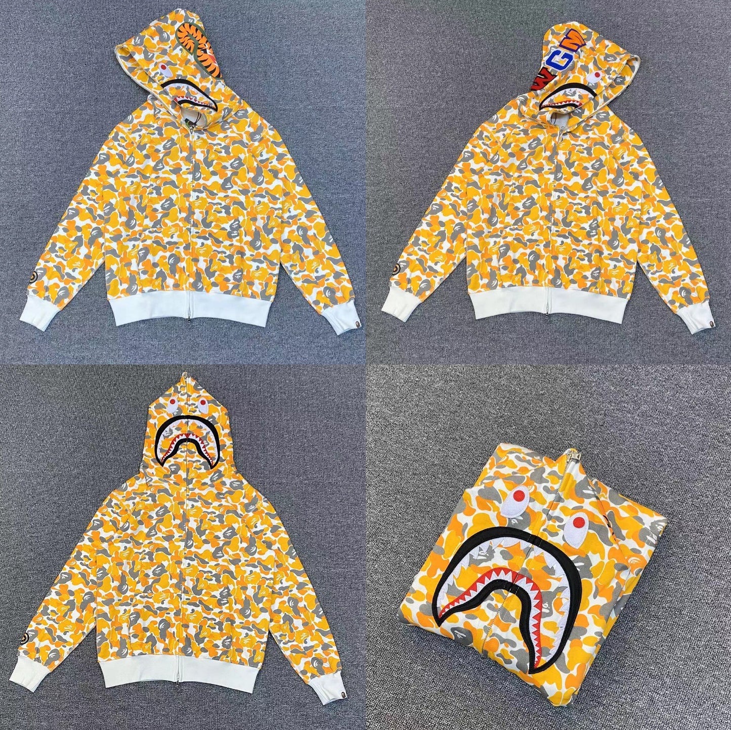 Fashion Brand Shark Camouflage Zipper Sweater Men and Women Couple Loose Cotton Fleece-lined Hooded Cardigan Coat Men