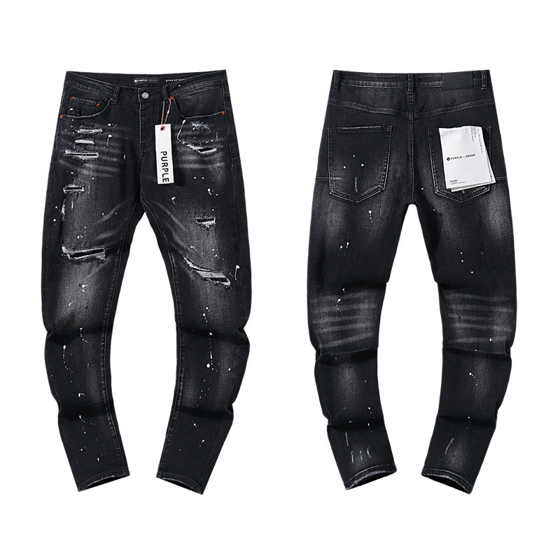 American High Street Distressed Patch Trendy Retro Straight Amiri Jeans for Men and Women