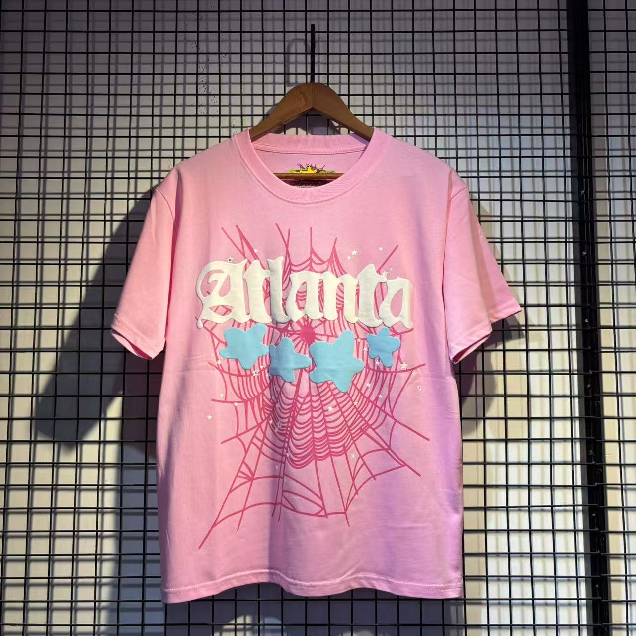 2024 New European and American Fashion Brand Male and Female Couples Wear plus Size Loose SP5-Der Spider Web Printed Short Sleeve T-shirt