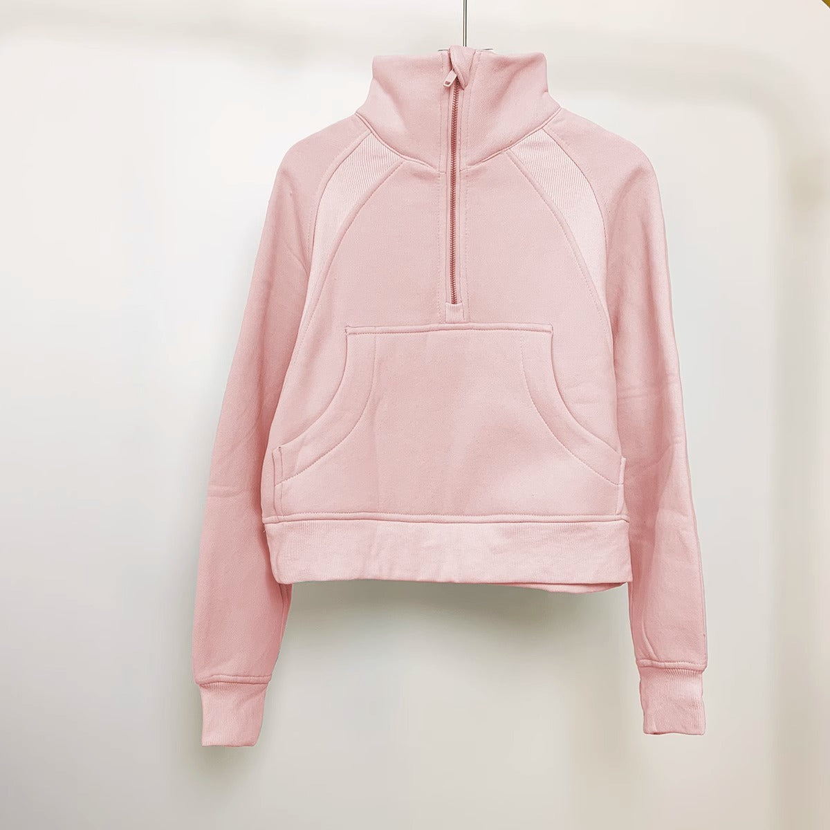 Lulu Half Turtleneck Sweatshirt Casual Style Women Autumn Winter New Casual Fleece Pullover Half Zipper Short Jacket