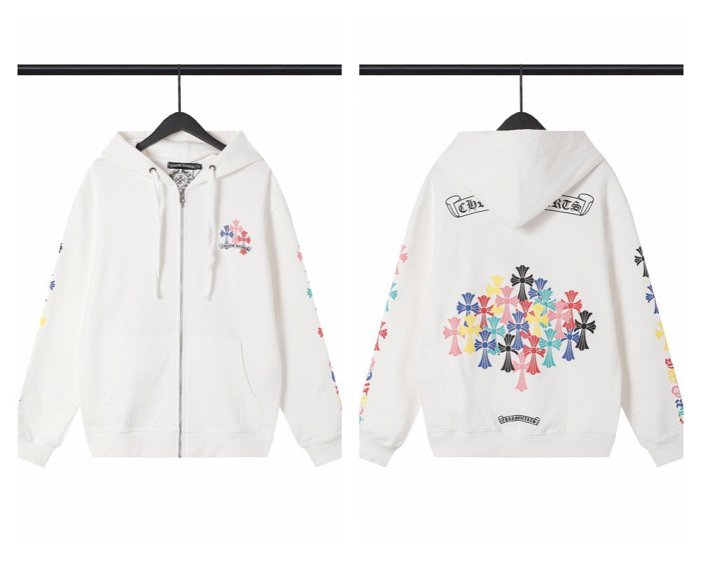 CH Autumn Winter New Cross Scroll Simple Classic Hooded Sweatshirt Zipper Pure Cotton Jacket