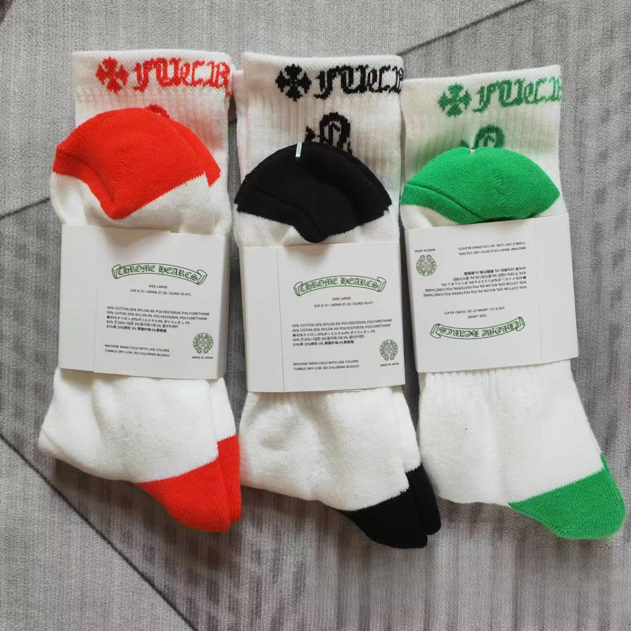 GM CHeart Socks CH Striped Letter Red Lip Embroidery Logo Towel Bottom Sports Trendy Socks