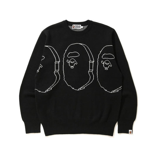 Trendy Brand Knitted Sweater Ape Head Round Neck Pullover Printed Casual Loose Fit Autumn Winter Top