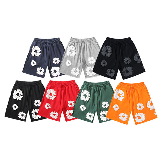 Puff Print Shorts 2024 European and American Fashion Brand Men's plus Size Loose Multi-Color Beach Pants