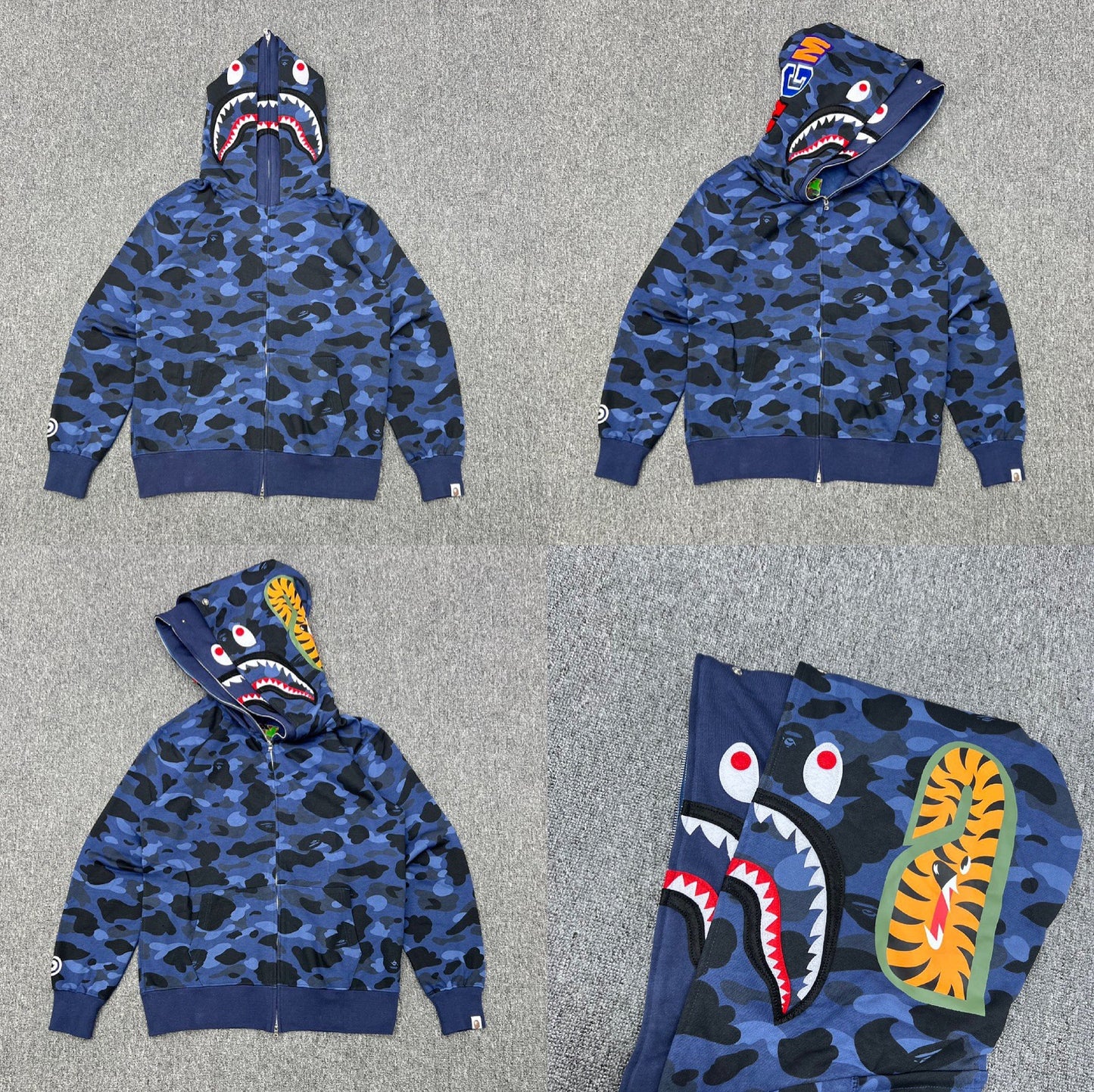 Fashion Brand Shark Camouflage Zipper Sweater Men and Women Couple Loose Cotton Fleece-lined Hooded Cardigan Coat Men