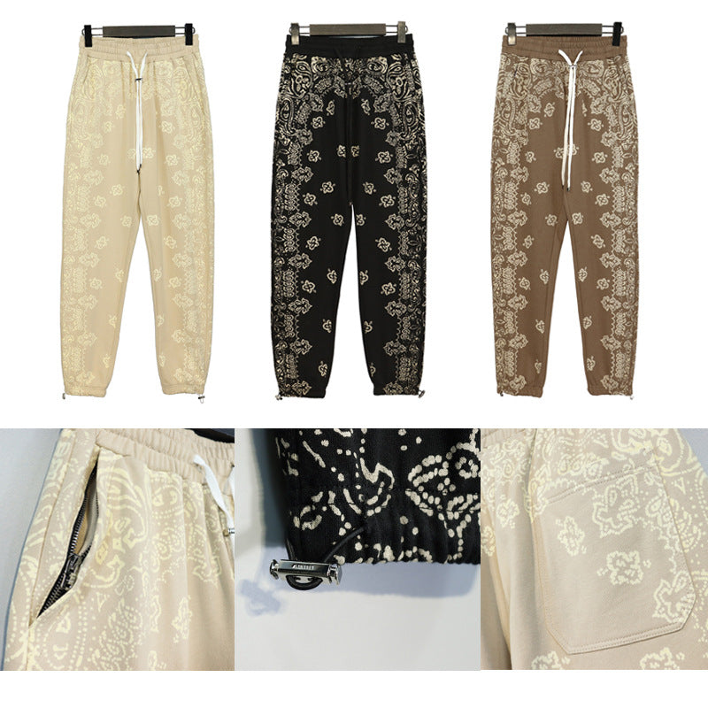 Hooded Sweatshirt Cashew Hoodie Floral Loose Pants Unisex Retro Sports Set Casual Pants Trend