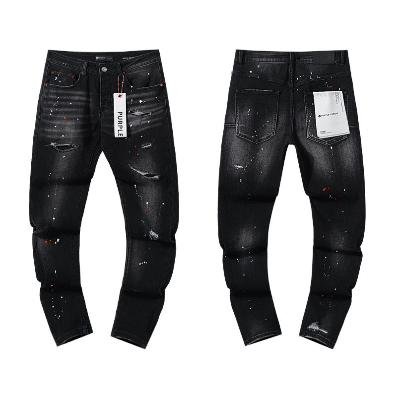 American High Street Distressed Patch Trendy Retro Straight Amiri Jeans for Men and Women
