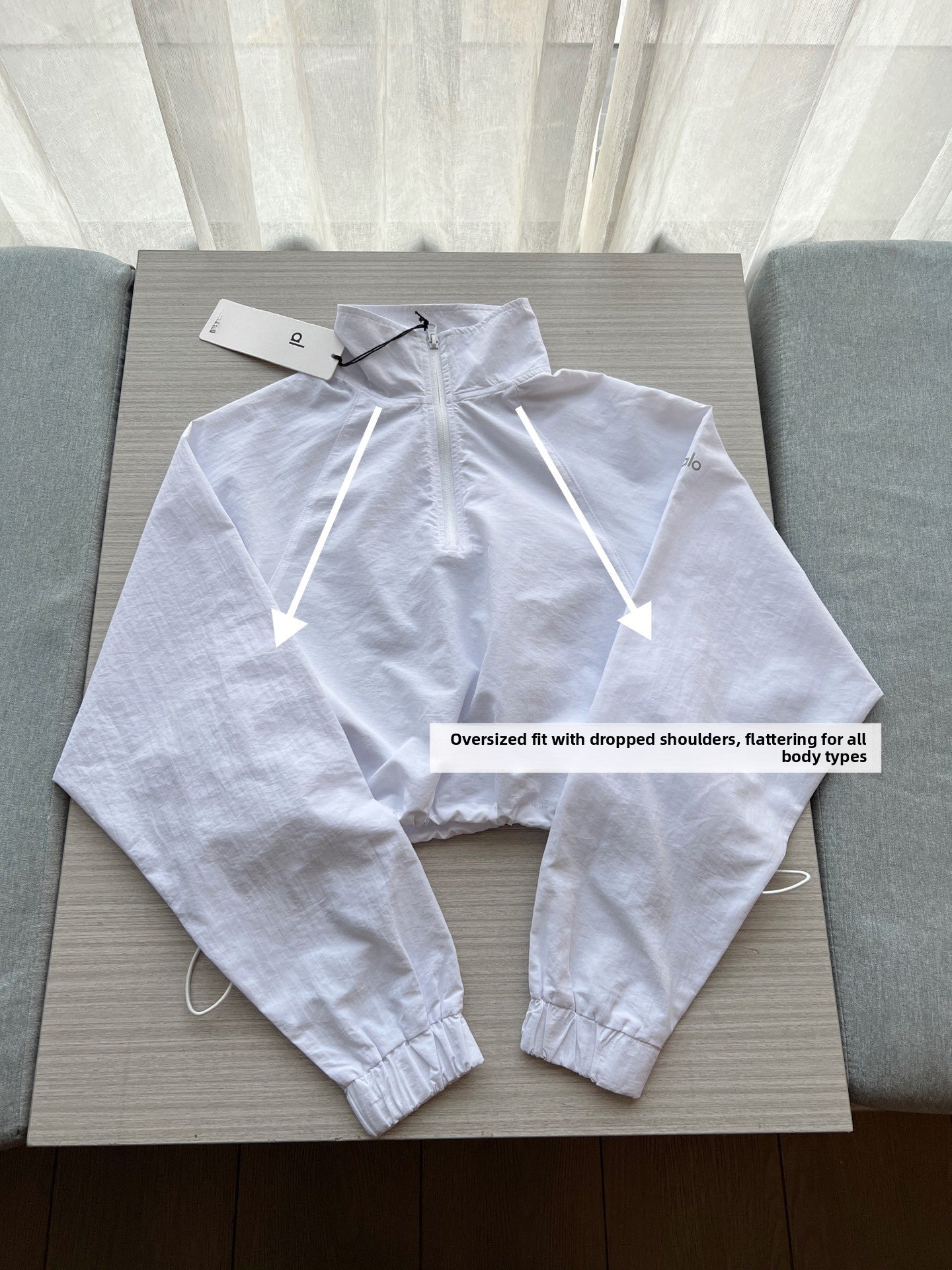 A-L Half-Zip Sun Protection Jacket Short Cropped Stand Collar Set Women's Sports Casual Pullover Top + Shorts