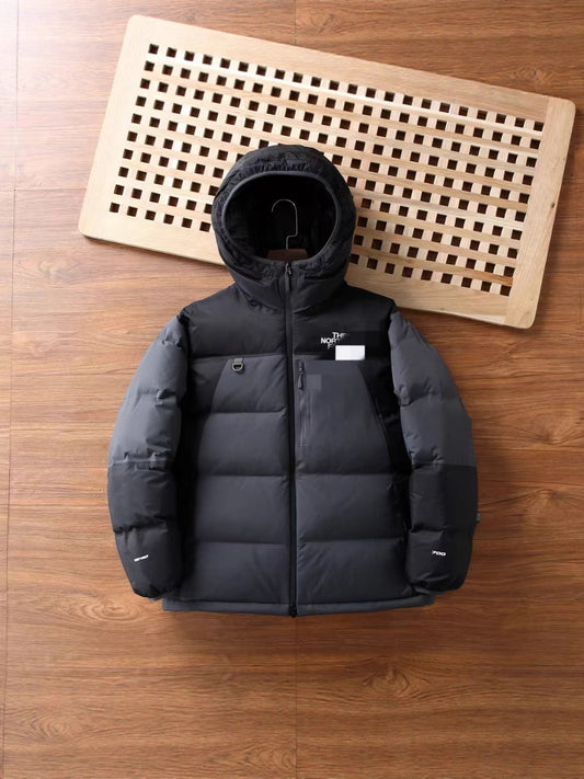 GMabcd UE Down Jacket Unisex Color Block T Waterproof Warm Color Block Hooded Thickened Couple Hooded Down Jacket