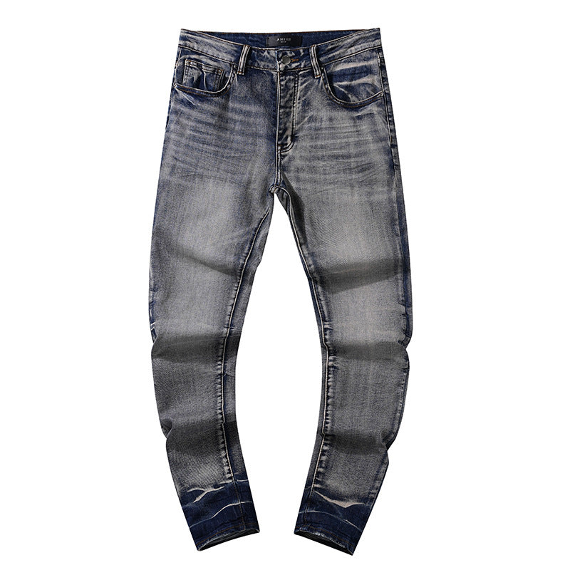 Jeans Washed and Distressed Retro Tattered Jeans Splash Ink Ruffle Handsome and Beautiful Style(2)
