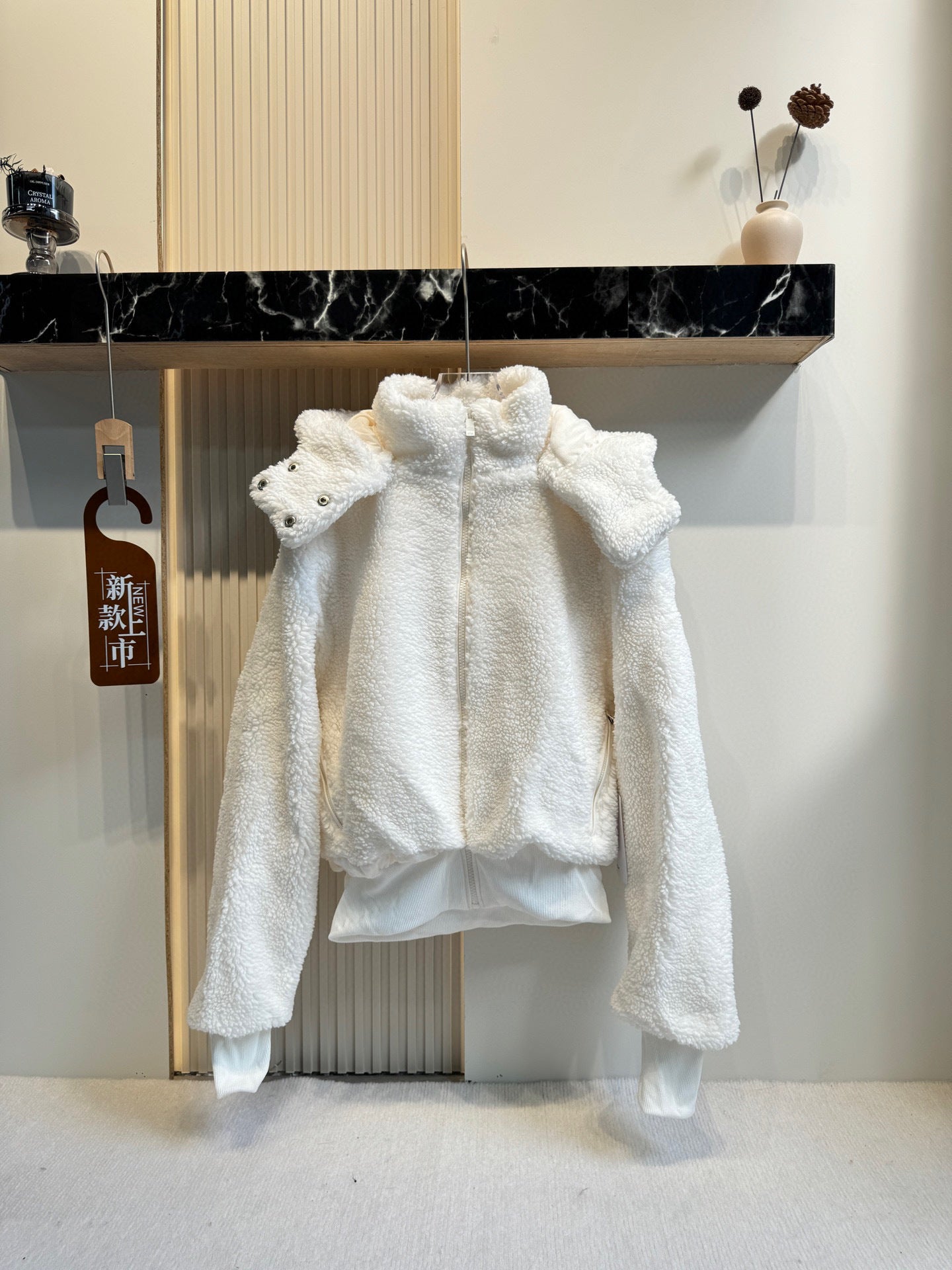 GMa-l-o Lamb Wool Detachable Hooded Short Women's Autumn Winter Casual Warm Zipper Jacket