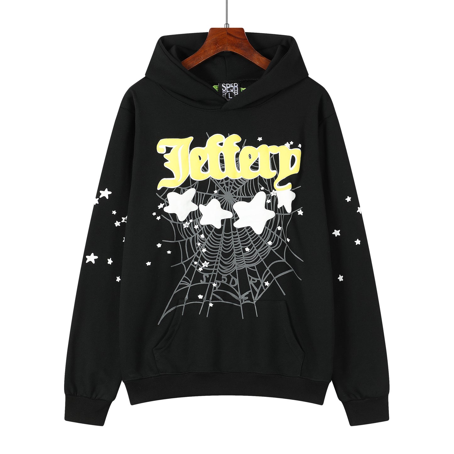 Beautiful Fashion Brand Men's and Women's Same Style 555555 Cobweb Puff Print Hip Hop Loose Heavy Terry Hooded Sweater Set(NO  Fleece Lined)