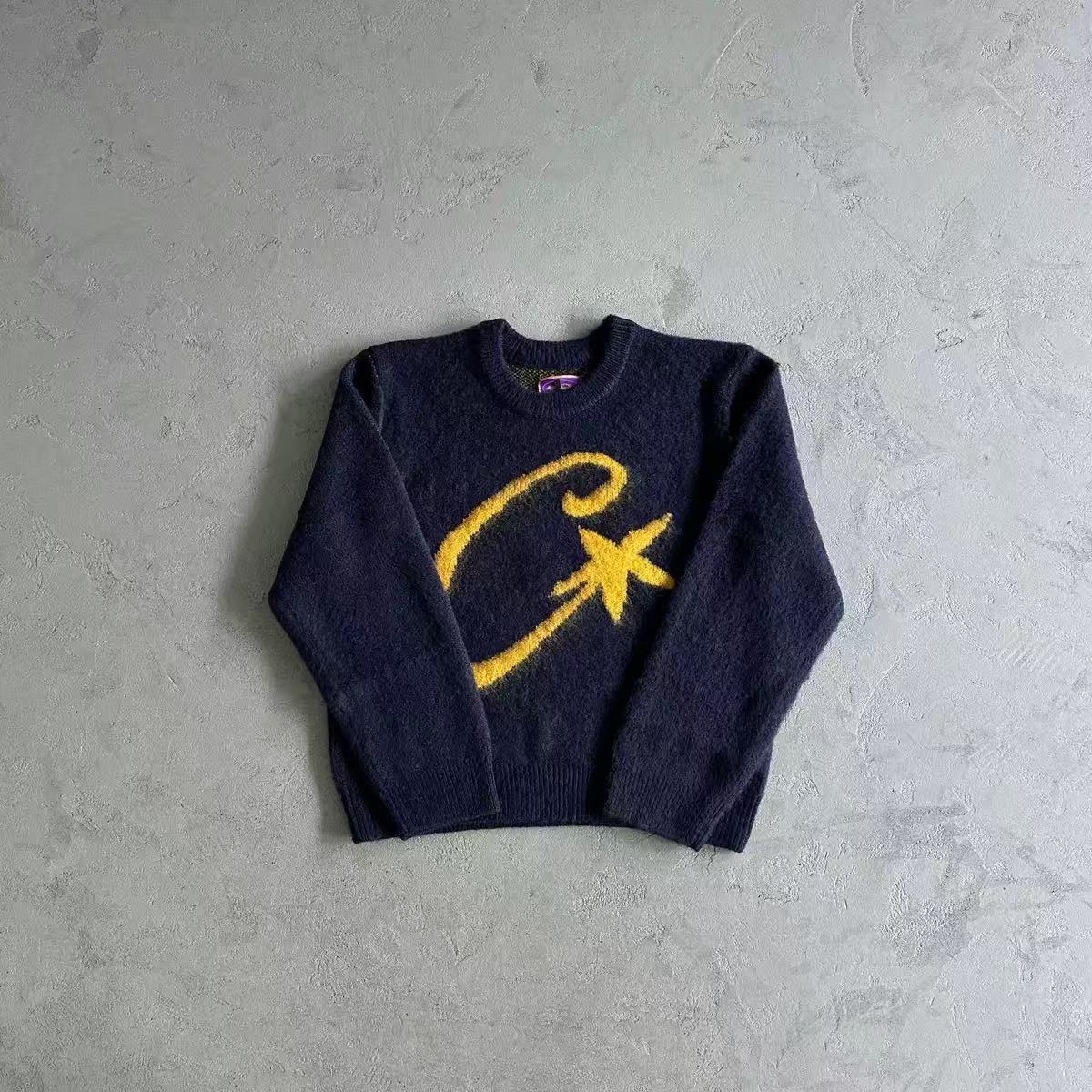 DRILL Style American Street Hip-Hop Embroidered Letter Stand Collar Zipper Cardigan Knitted Sweater Men's Trendy Brand Jacket